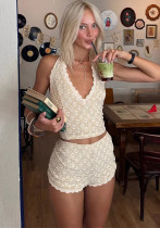 Women Summer Sexy Halter Neck Top Lace Patchwork Shorts Two-Piece Set Women Summer Sexy Halter Neck Top Lace Patchwork Shorts Two-Piece Set