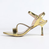 Women Gold Strappy Rhinestone Sandals Summer Sexy and Stunning High Heels
