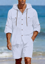 Men's Long-Sleeved Casual Top and Shorts Two-Piece Set