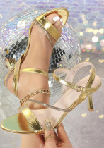 Women Gold Strappy Rhinestone Sandals Summer Sexy and Stunning High Heels