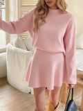 Women Long-Sleeved High-Neck Knitting Pleated Skirt