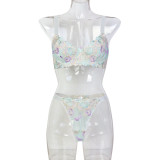 Women High Cherry Embroidery Jacquard Sexy Lingerie Two-Piece Set