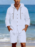 Men's Long-Sleeved Casual Top and Shorts Two-Piece Set