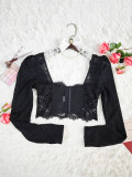 Women Long-Sleeved Mesh Lace See-Through Sexy Top