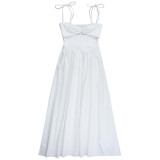 Women Summer Beach Holiday Hollow-Out Suspender Puff Dress