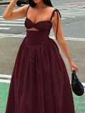 Women Summer Beach Holiday Hollow-Out Suspender Puff Dress