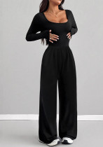 Women Casual Round Neck Long Sleeve Wide Leg Jumpsuit Women Casual Round Neck Long Sleeve Wide Leg Jumpsuit