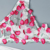 Women High Cherry Embroidery Jacquard Sexy Lingerie Two-Piece Set