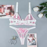 Women High Cherry Embroidery Jacquard Sexy Lingerie Two-Piece Set