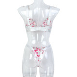 Women High Cherry Embroidery Jacquard Sexy Lingerie Two-Piece Set