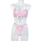 Women High Cherry Embroidery Jacquard Sexy Lingerie Two-Piece Set