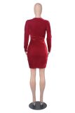 Women Sexy White Collar V-Neck Gold Velvet Bodycon Dress