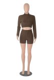 Women Casual Long Sleeve Top and Shorts Two-Piece Set