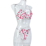 Women High Cherry Embroidery Jacquard Sexy Lingerie Two-Piece Set