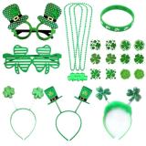 Women St. Patrick's Day Irish Shamrock Eyeglasses Headband Necklace Set