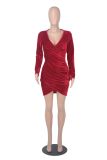 Women Sexy White Collar V-Neck Gold Velvet Bodycon Dress
