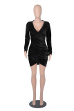 Women Sexy White Collar V-Neck Gold Velvet Bodycon Dress