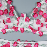 Women High Cherry Embroidery Jacquard Sexy Lingerie Two-Piece Set