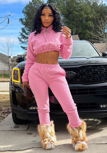 Women's Casual Open Waist Solid Sports Two-Piece Pants Set Tracksuit