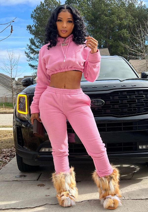 Women's Casual Open Waist Solid Sports Two-Piece Pants Set Tracksuit