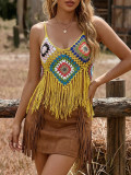 Women's Crochet Patchwork Tassel Camisole Top
