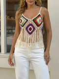 Women's Crochet Patchwork Tassel Camisole Top