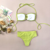 Plus Size Women's High Waist Strapless Lace-Up Green Bikini Swimsuit