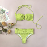 Plus Size Women's High Waist Strapless Lace-Up Green Bikini Swimsuit