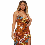 Women's Sexy Printed Strap Split Dress