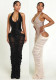 Sexy Elegant High Split Mesh Patchwork Ruched Sequin Lace-Up Halter Neck Evening Dress