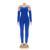 Winter Women's Sexy Halter Off Shoulder Long Sleeve Ruched Jumpsuit