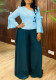 Fashion Colorblock Slash Shoulder Bow Slim Waist Top and Wide Leg Pants Career Two-Piece Set