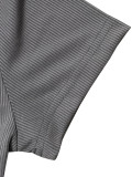 Summer Women's Fashion Rib Knit Zipper Solid Turndown Collar Top and Pleated Skirt Set