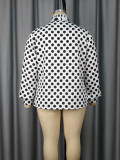 Plus Size Polka Dot Stand Collar Bow Puff Sleeve Loose Slim Fit Chic Career Top