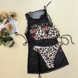 Women's Sexy Beach Holiday Mesh Cover-Up Dress Bikini Three-Piece Set