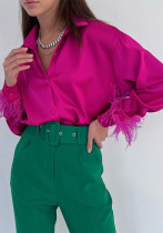 Autumn Women's Casual Fashion Feather Long Sleeve Cardigan Shirt