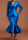Floral Satin V Neck Slim Fit Blazer and Mermaid Formal Party Dress Two-Piece Set