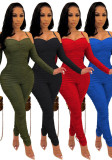 Winter Women's Sexy Halter Off Shoulder Long Sleeve Ruched Jumpsuit