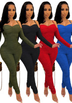Winter Women's Sexy Halter Off Shoulder Long Sleeve Ruched Jumpsuit Winter Women's Sexy Halter Off Shoulder Long Sleeve Ruched Jumpsuit