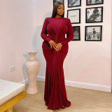 Spring Women's Elegant Solid Ruched Slim Fit Maxi Dress
