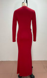 Spring Women's Elegant Solid Ruched Slim Fit Maxi Dress
