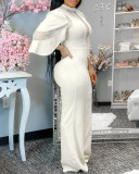 Women's Casual Slash Shoulder Button Cutout Wide Leg Jumpsuit