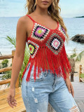 Women's Crochet Patchwork Tassel Camisole Top