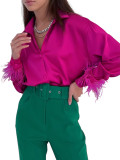 Autumn Women's Casual Fashion Feather Long Sleeve Cardigan Shirt