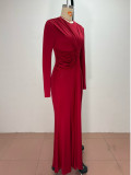 Spring Women's Elegant Solid Ruched Slim Fit Maxi Dress
