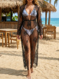 Women's Sexy See-Through Lace Lace-Up Slim Waist Beach Cover-Up Cardigan