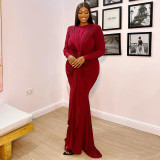 Spring Women's Elegant Solid Ruched Slim Fit Maxi Dress