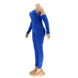 Winter Women's Sexy Halter Off Shoulder Long Sleeve Ruched Jumpsuit