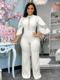 Women's Casual Slash Shoulder Button Cutout Wide Leg Jumpsuit