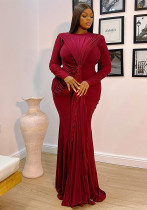 Spring Women's Elegant Solid Ruched Slim Fit Maxi Dress
